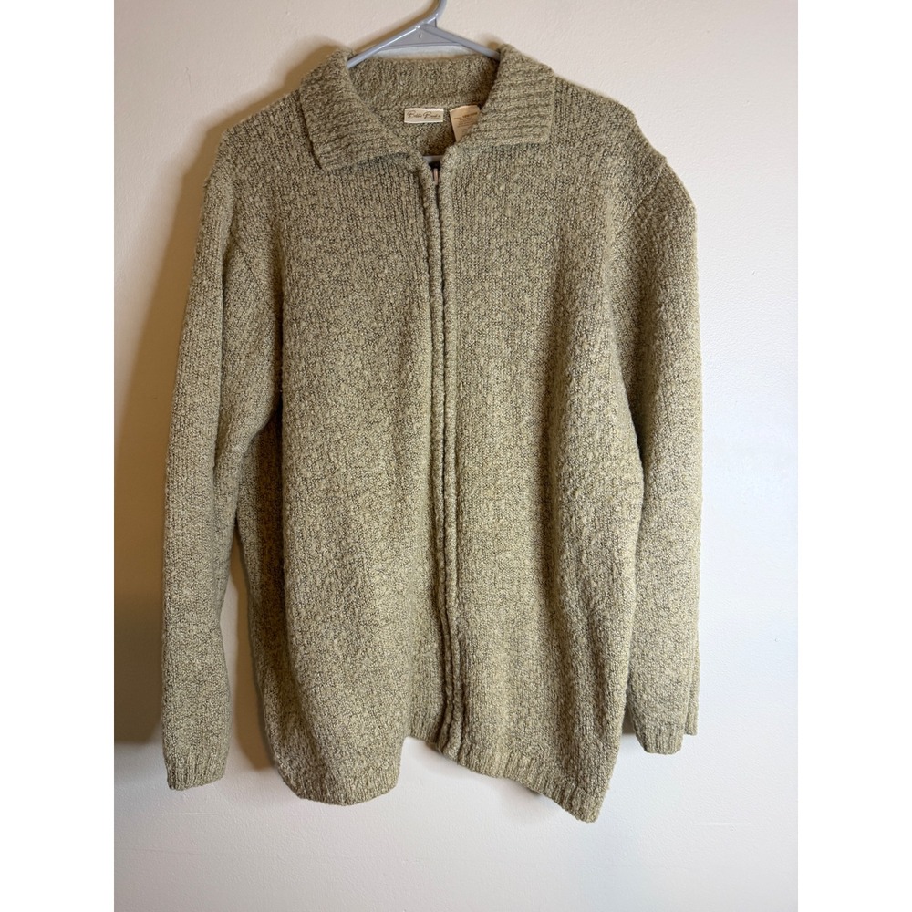 Vintage Bobbie Brooks Womens 18W 20W Neutral Chunky Knit Zip Cardigan Sweater